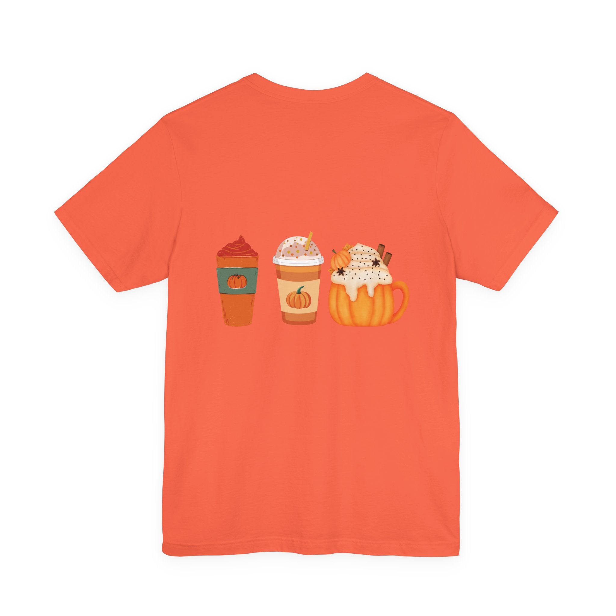 Pumpkin Spice Coffee Tee — Fall Coffee Lovers T-Shirt (Front Pumpkin Badge, Back Pumpkin Lattes)