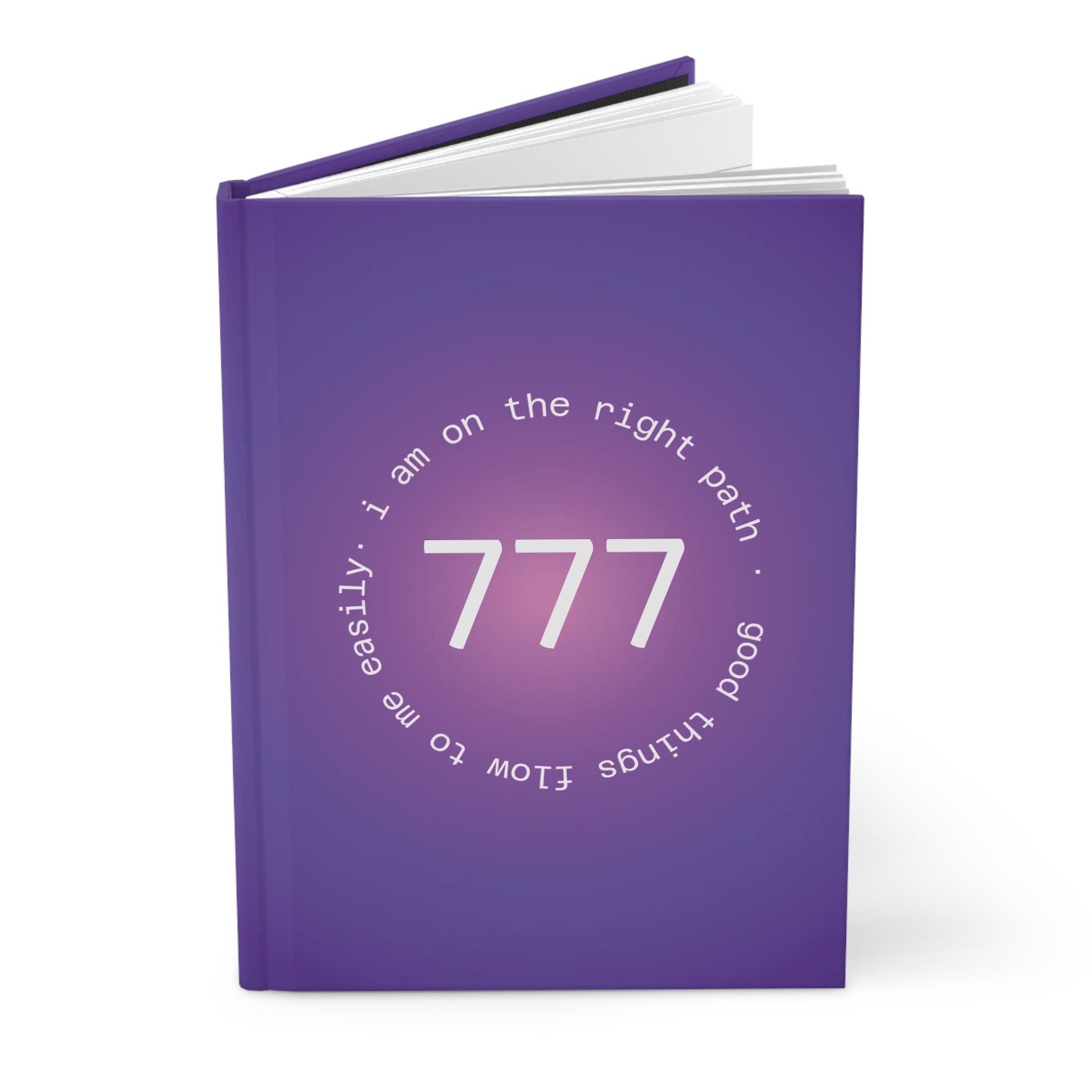 Hardcover Journal — 777 Angel Number Purple Gratitude Notebook ("I am on the right path, good things flow to me easily")