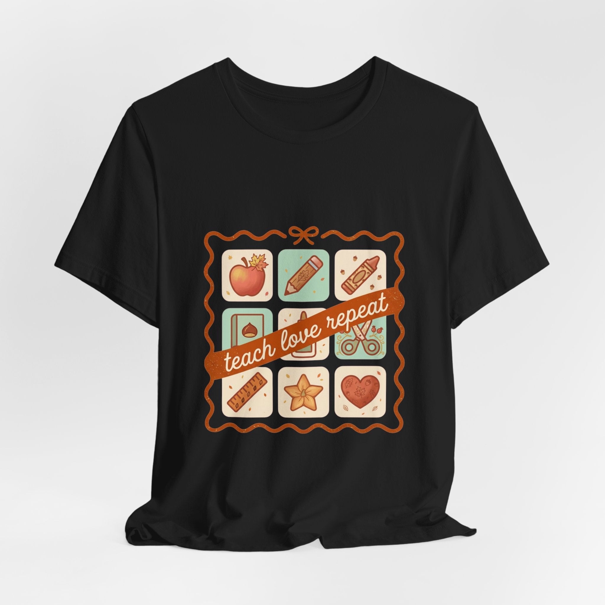 teach love repeat T-Shirt | Back to School teacher tee, classroom icons