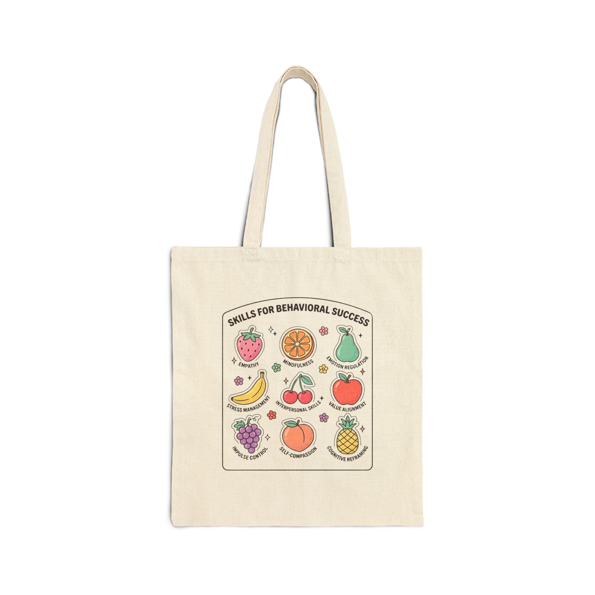 Tote Bag — “Skills for Behavioral Success” Cute Fruit Illustration Canvas Tote