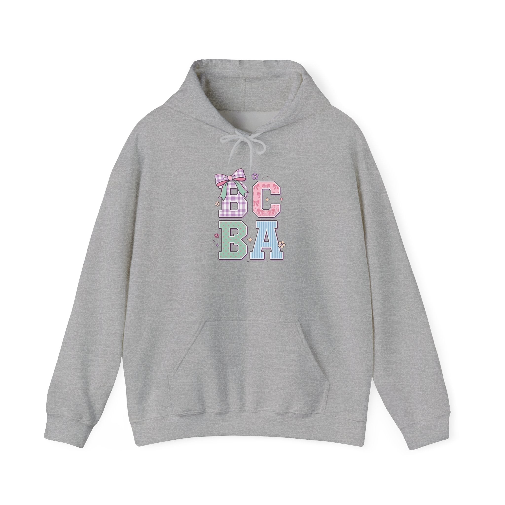 Pastel BCBA Graphic Hooded Sweatshirt (Cute Plaid Letters)