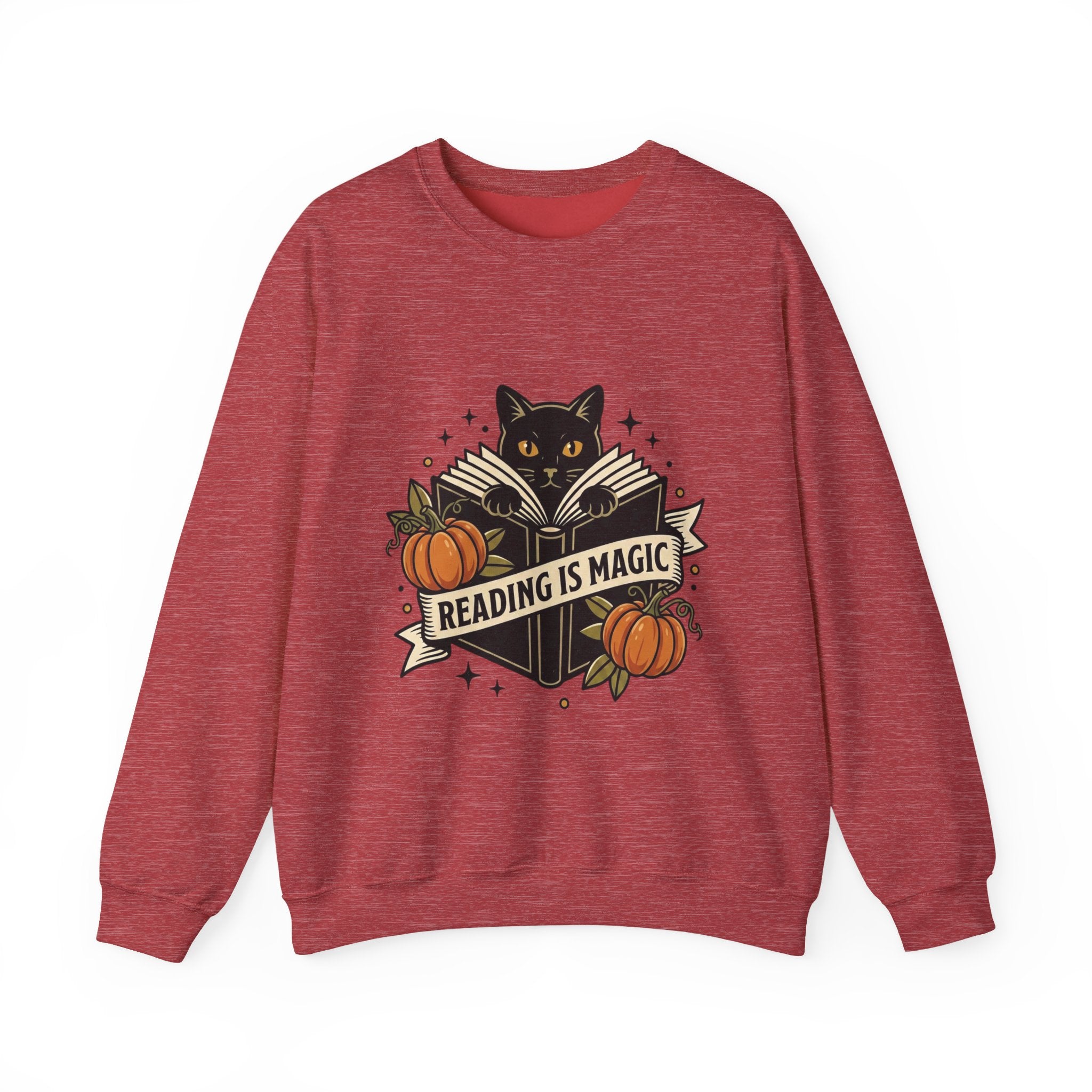 Reading Is Magic Sweatshirt | Traditional Tattoo-Inspired, Cat & Pumpkin Flash