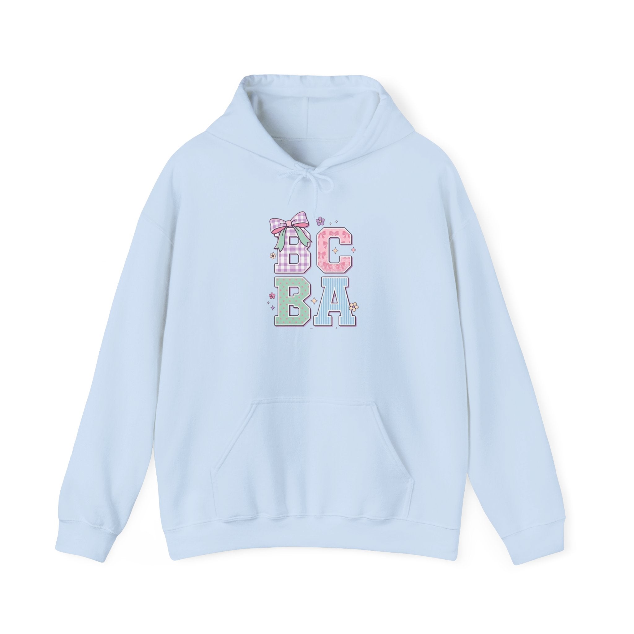 Pastel BCBA Graphic Hooded Sweatshirt (Cute Plaid Letters)
