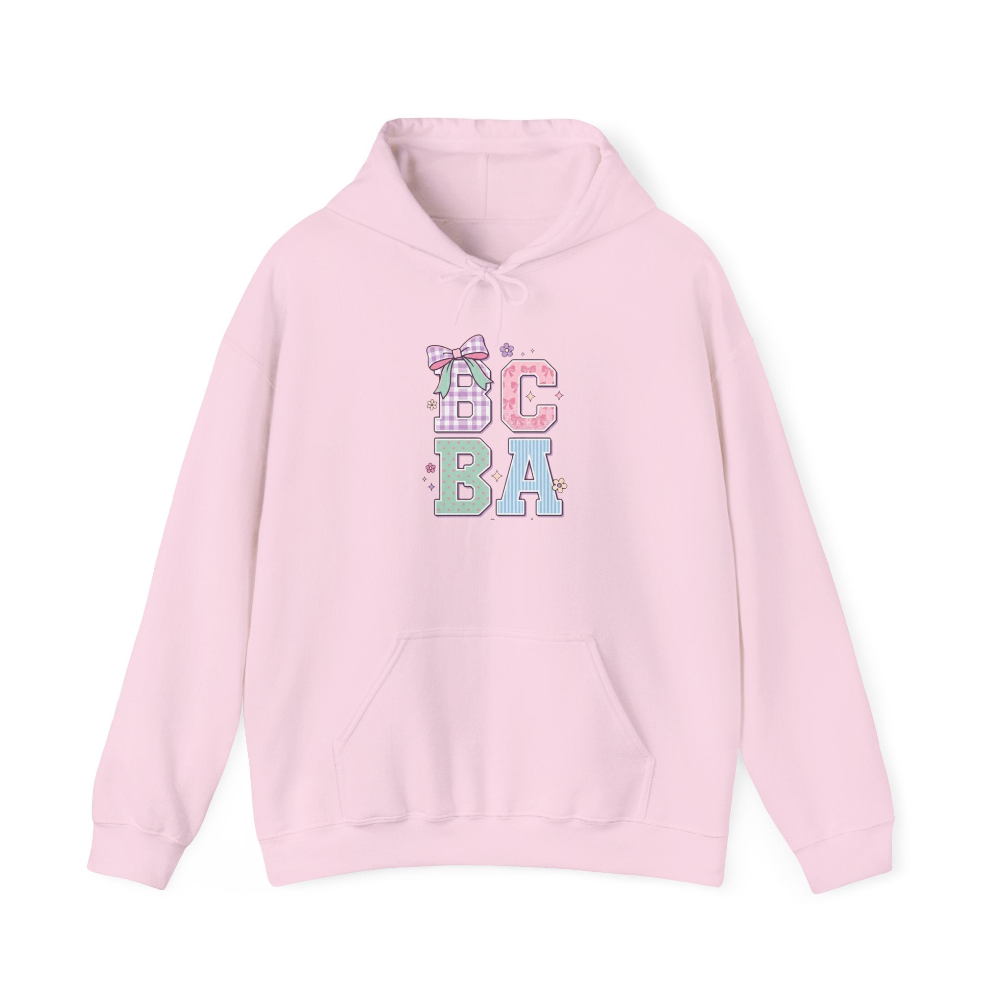 Pastel BCBA Graphic Hooded Sweatshirt (Cute Plaid Letters)