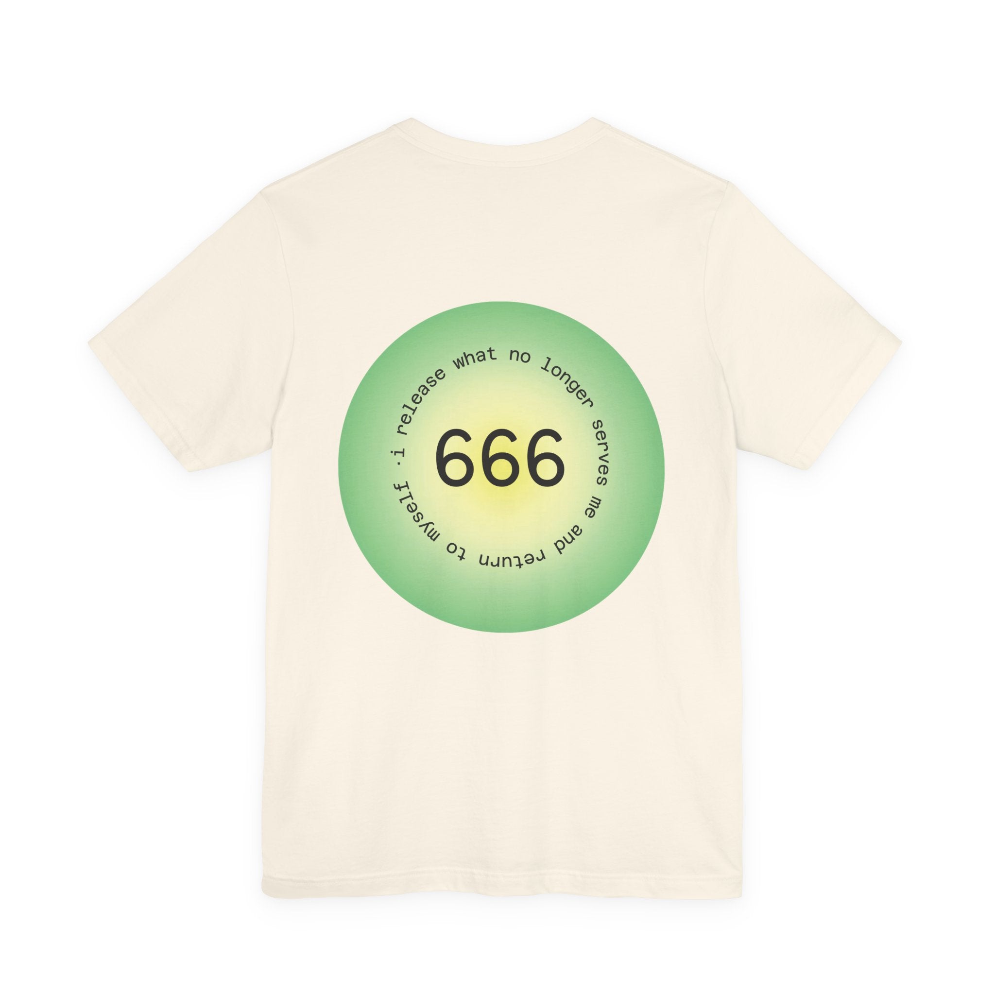 T‑Shirt — Green Circular '666' Graphic Tee with "Release what no longer serves you" Back Design