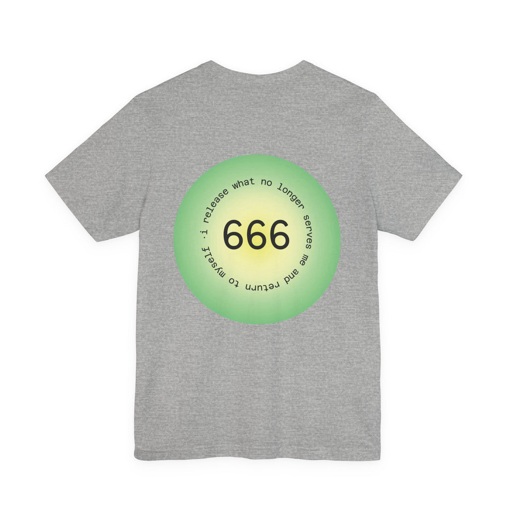 T‑Shirt — Green Circular '666' Graphic Tee with "Release what no longer serves you" Back Design