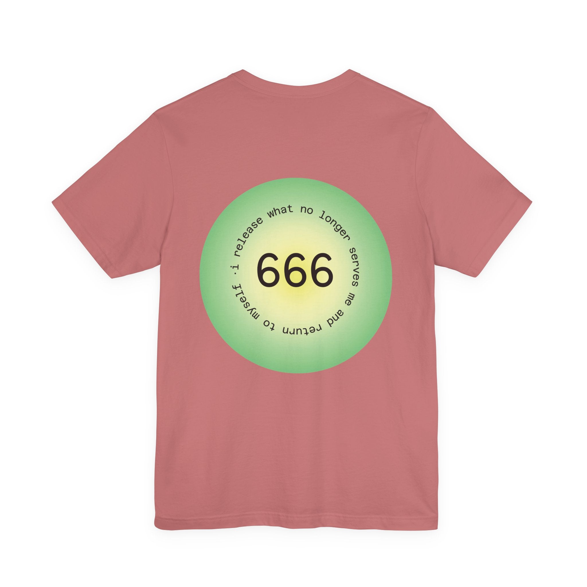 T‑Shirt — Green Circular '666' Graphic Tee with "Release what no longer serves you" Back Design