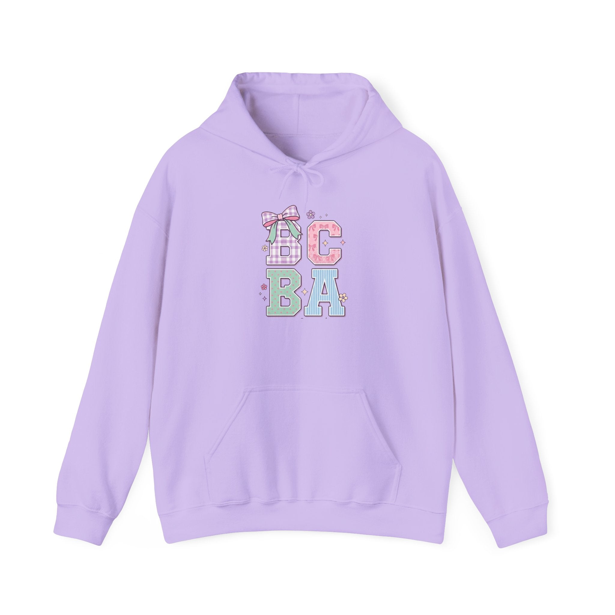 Pastel BCBA Graphic Hooded Sweatshirt (Cute Plaid Letters)