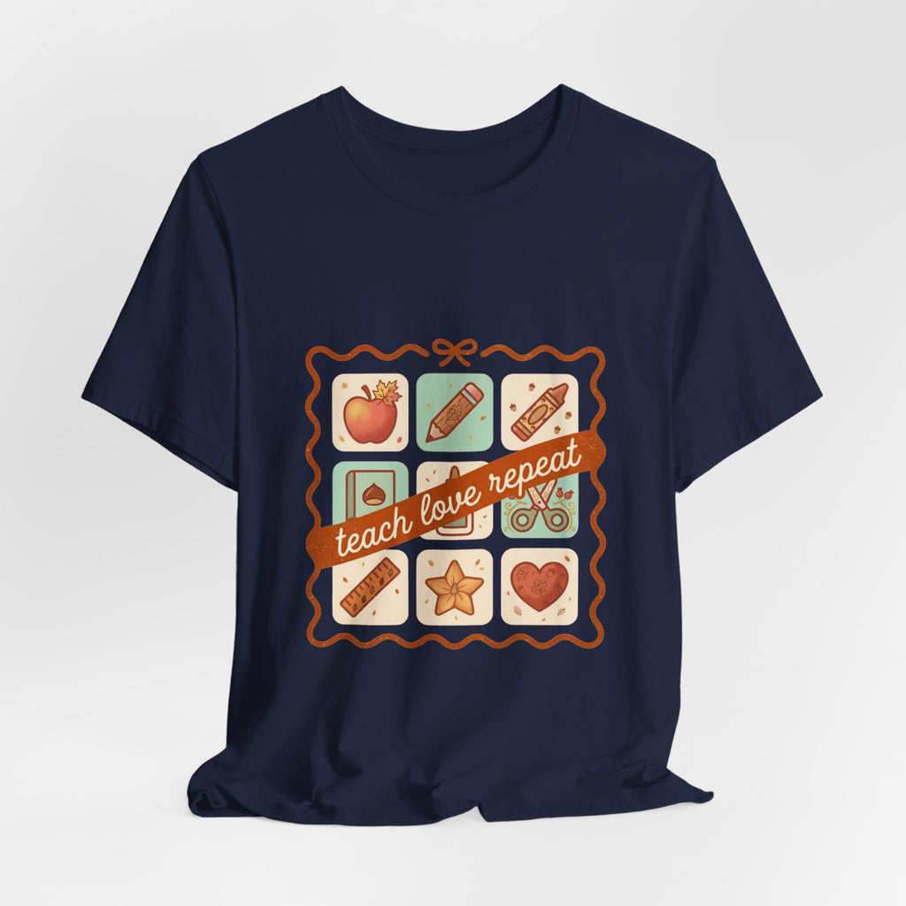 teach love repeat T-Shirt | Back to School teacher tee, classroom icons