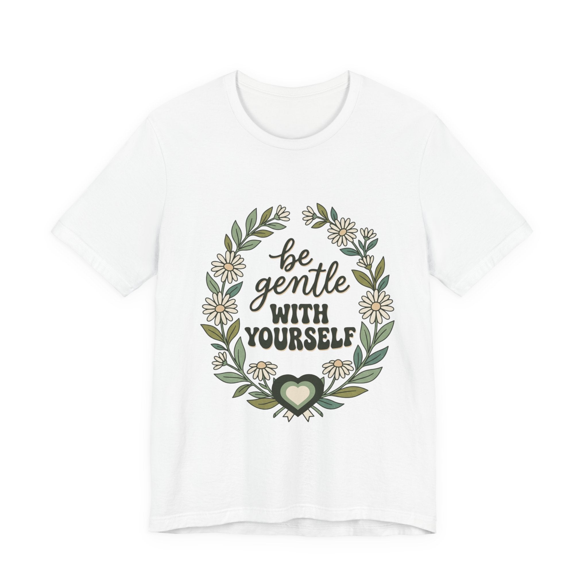 Be Gentle With Yourself Tee | Mental Health Awareness, Green Ribbon Floral Wreath