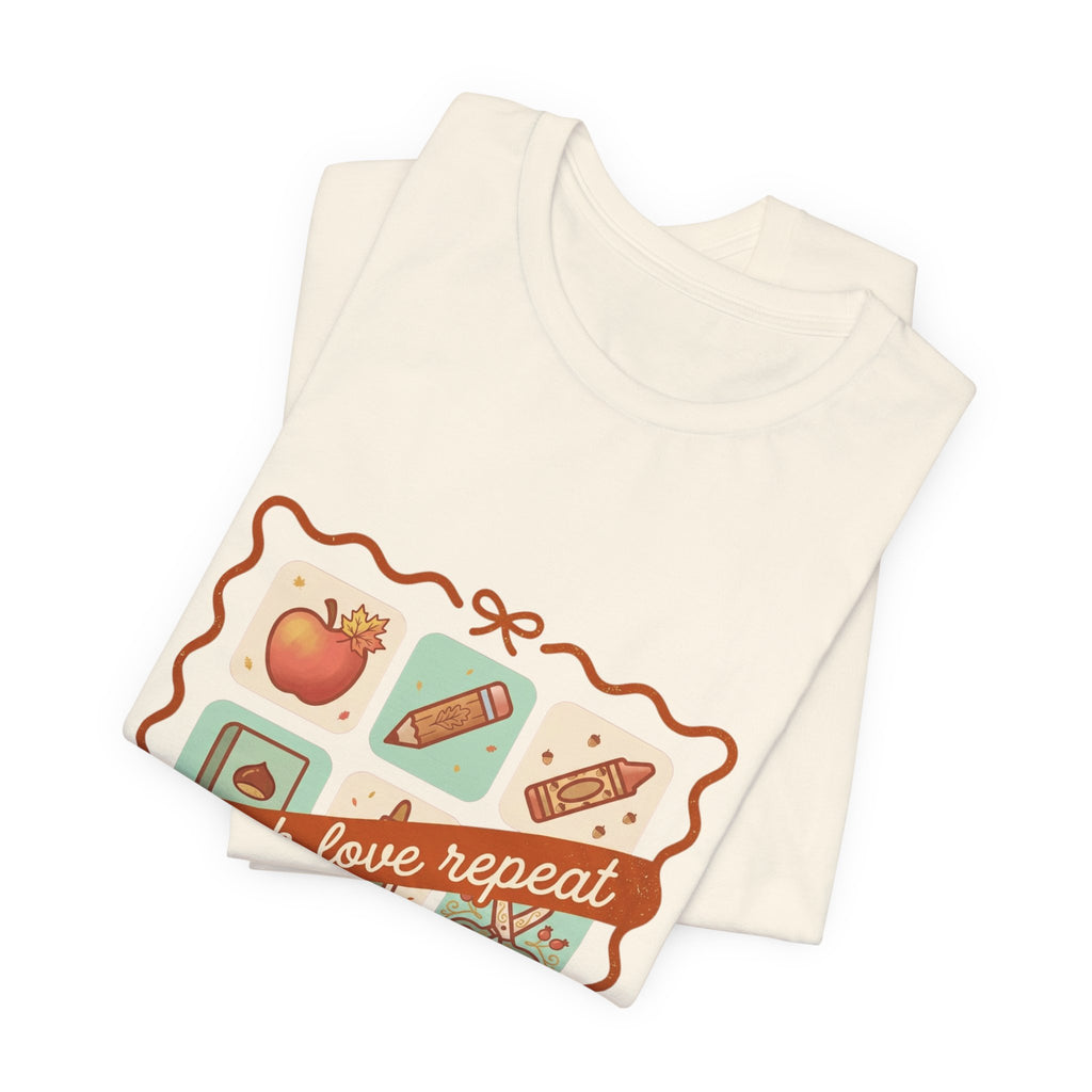 teach love repeat T-Shirt | Back to School teacher tee, classroom icons