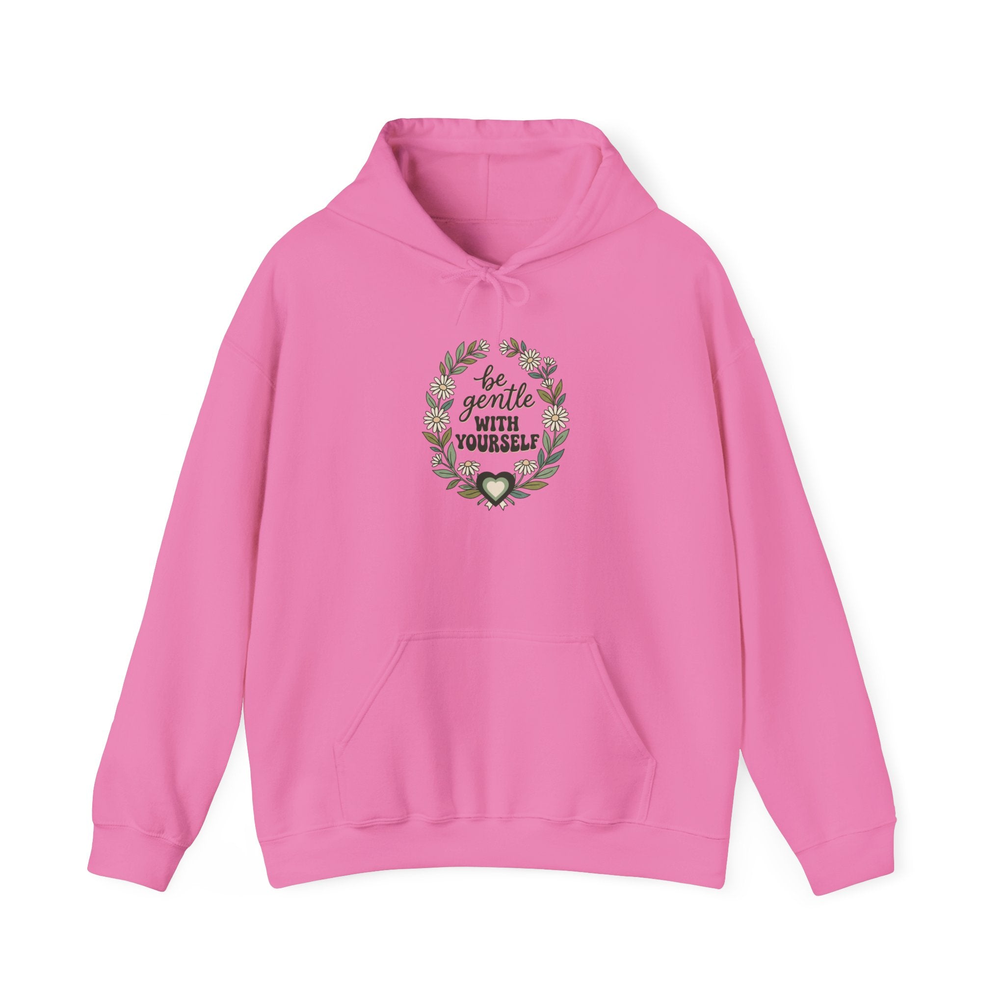 Hoodie — "Be Gentle With Yourself" Floral Wreath Comfort Hoodie