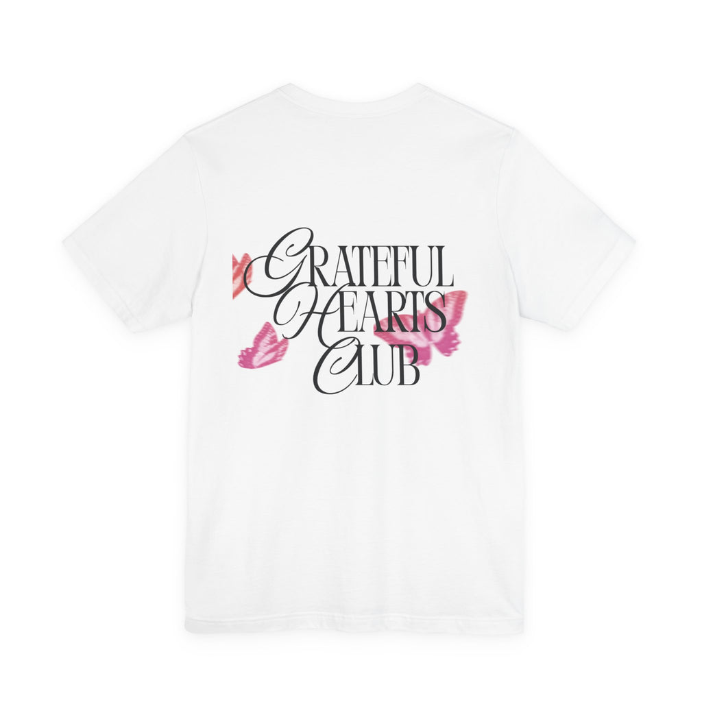 Grateful Hearts Club T‑Shirt – Floral Butterfly Graphic Tee