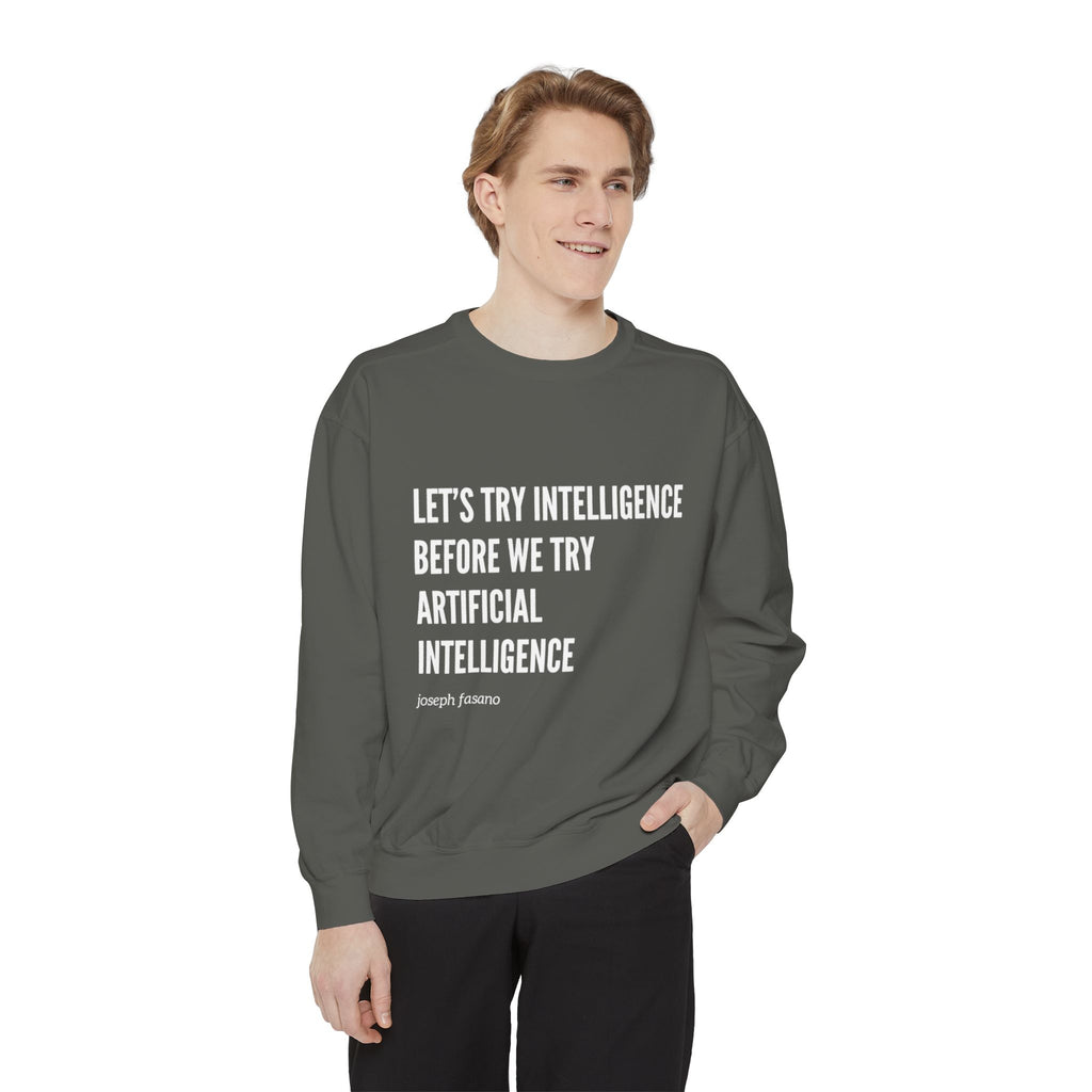 "try intelligence" crew neck sweatshirt