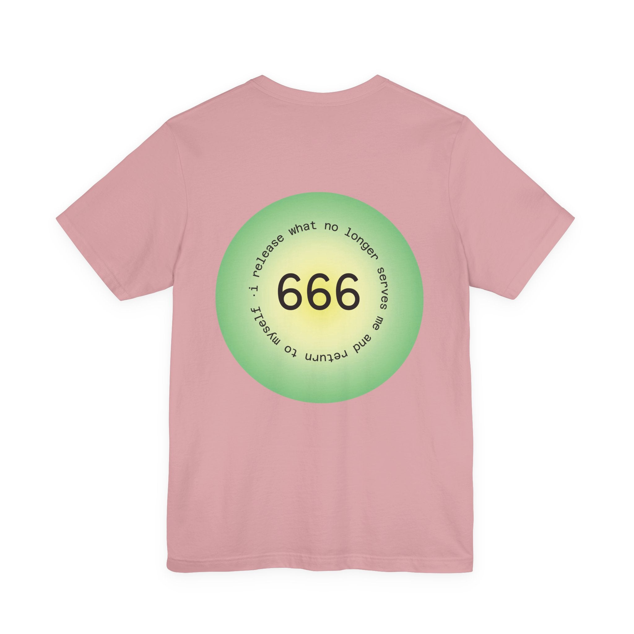 T‑Shirt — Green Circular '666' Graphic Tee with "Release what no longer serves you" Back Design