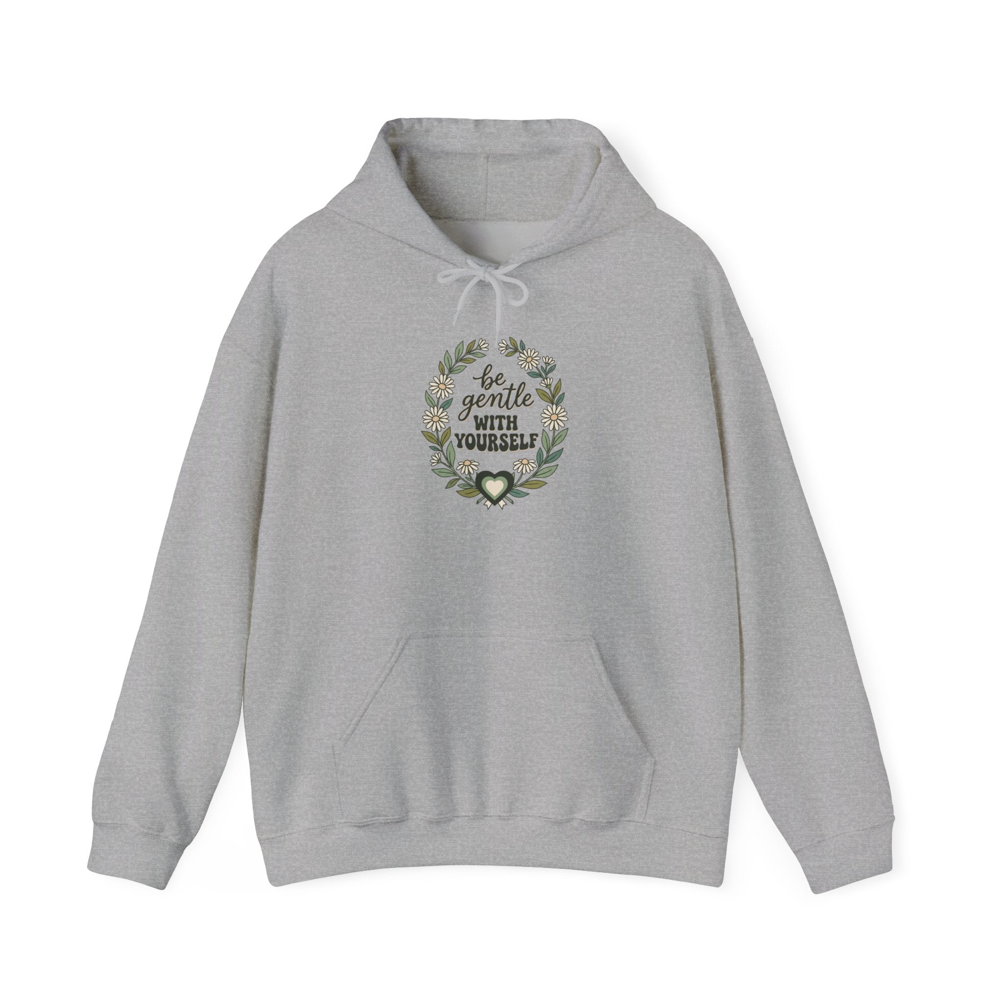 Hoodie — "Be Gentle With Yourself" Floral Wreath Comfort Hoodie