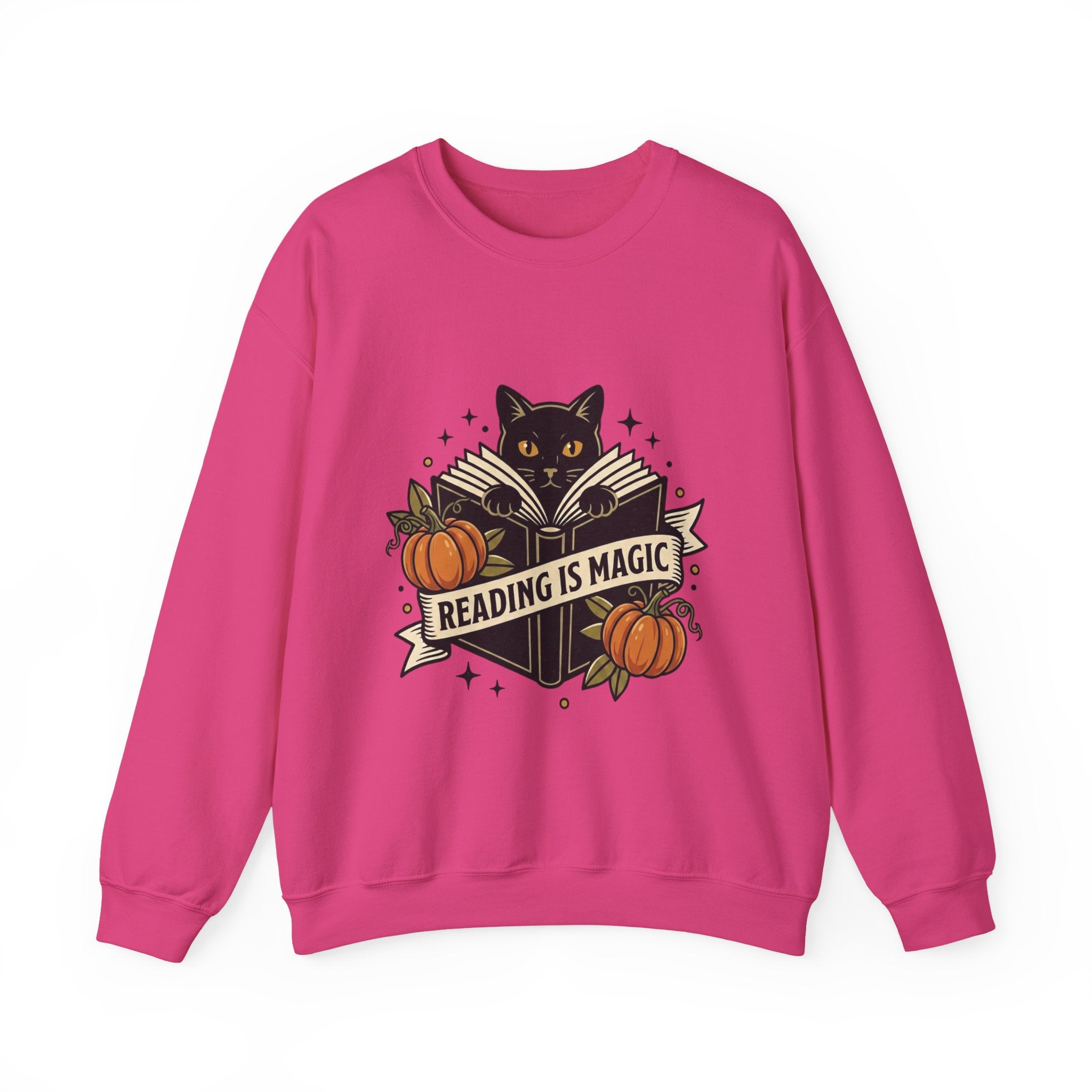 Reading Is Magic Sweatshirt | Traditional Tattoo-Inspired, Cat & Pumpkin Flash