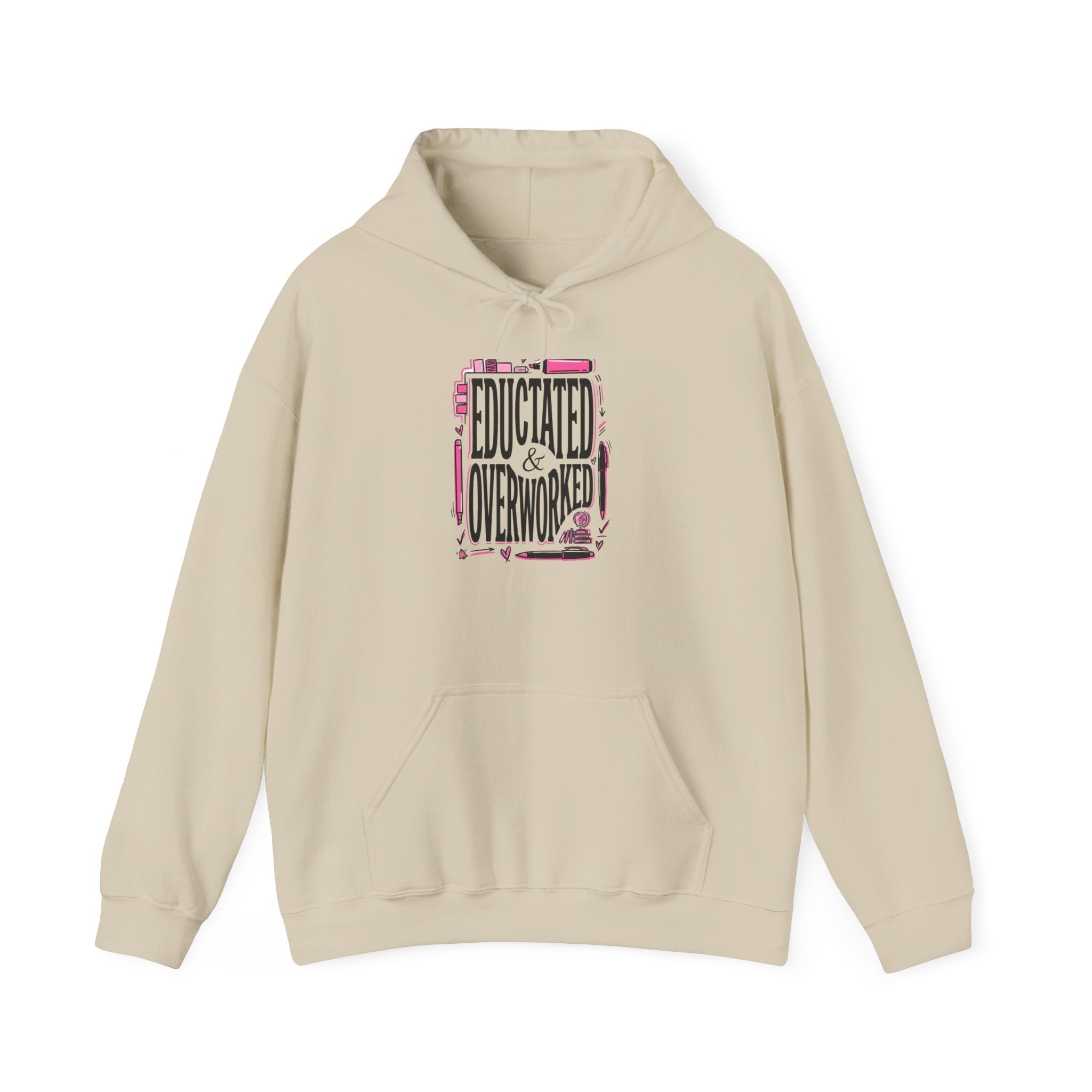 Hoodie — "Educated & Overworked" Cozy Graphic Pullover