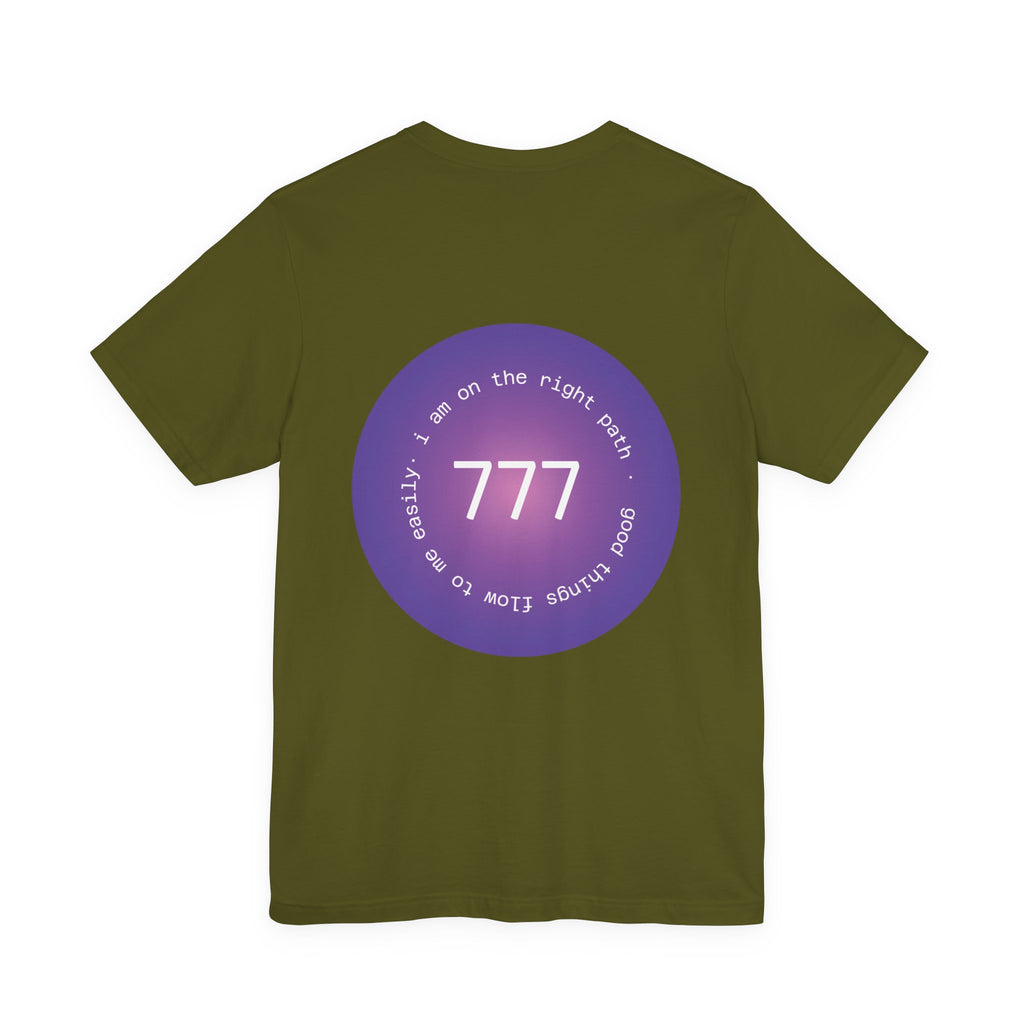 Spiritual 777 Numerology Tee – "Manifest Miracles" Purple Circle Graphic T-Shirt