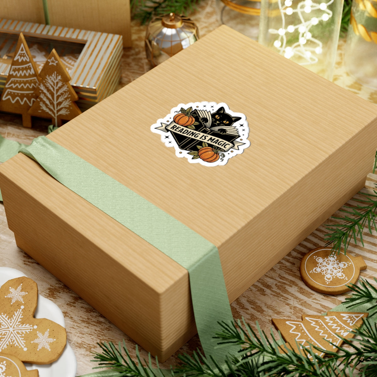 Reading Is Magic Sticker | Traditional Tattoo Cat, Pumpkin, Banner