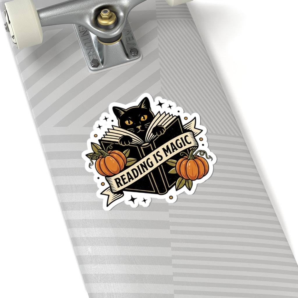 Reading Is Magic Sticker | Traditional Tattoo Cat, Pumpkin, Banner