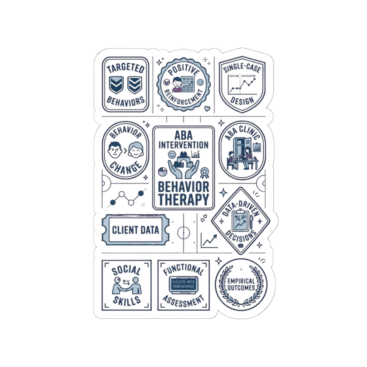 ABA Behavior Therapy Sticker Sheet — Kiss-Cut Therapeutic Icons for Clinicians & Students
