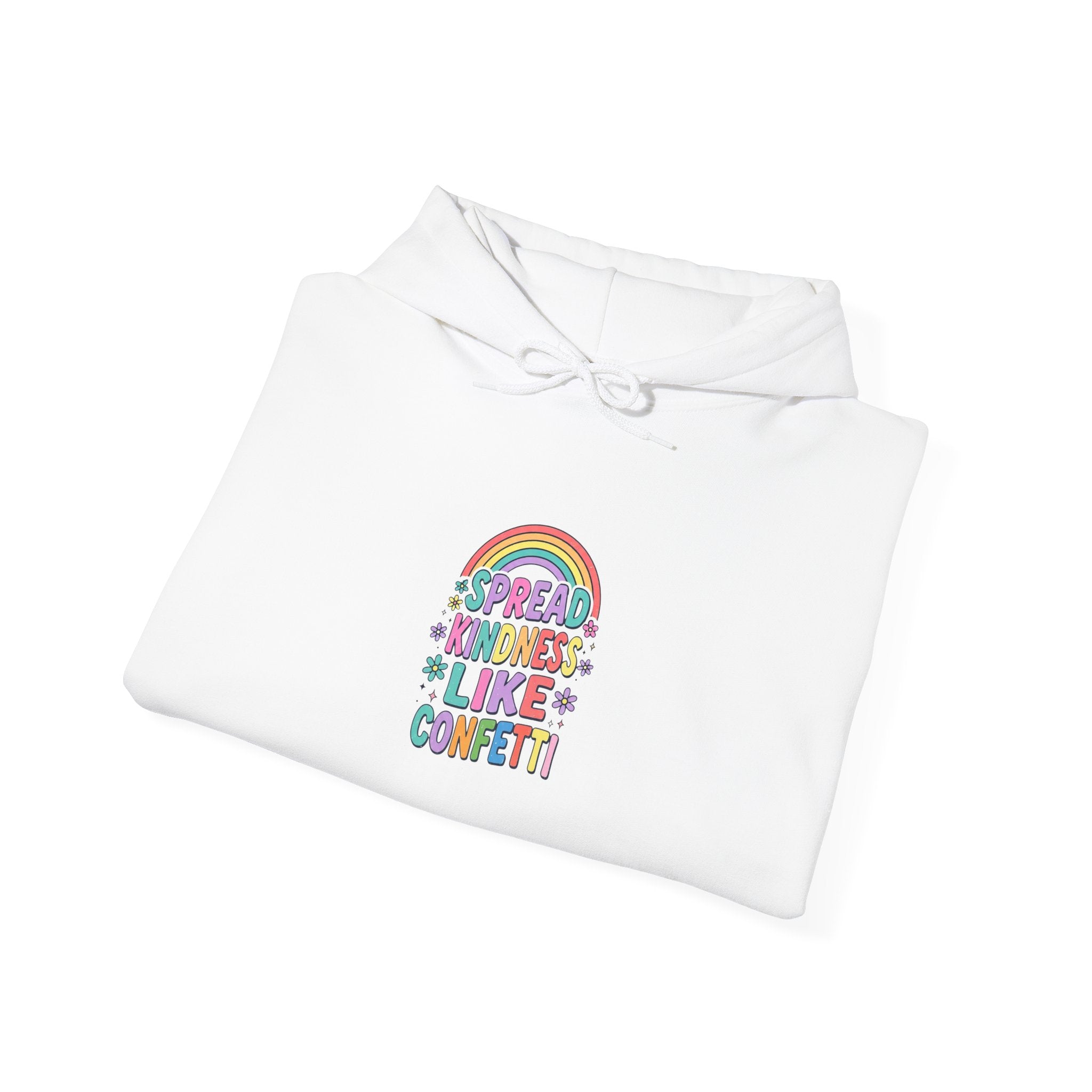 Kinder, Kinder, Like Confetti Hoodie | Christian Rainbow Scripture