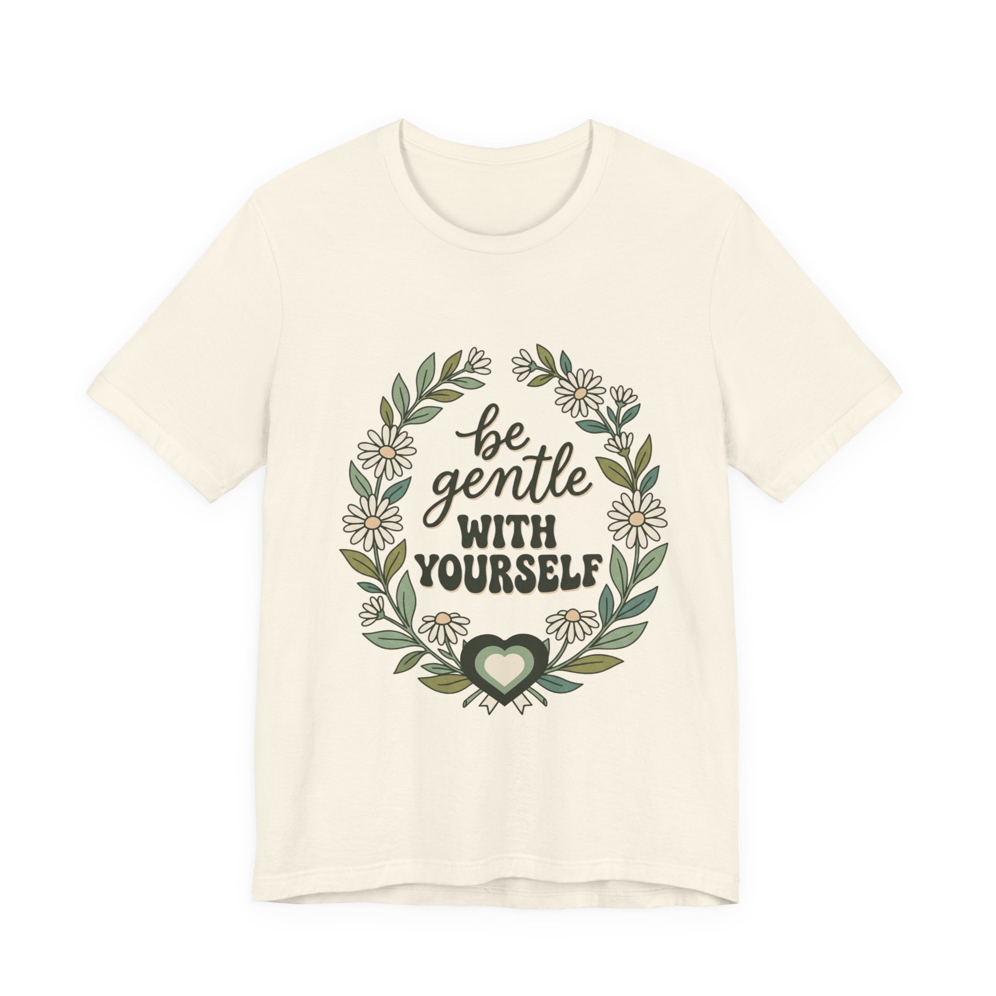 Be Gentle With Yourself Tee | Mental Health Awareness, Green Ribbon Floral Wreath