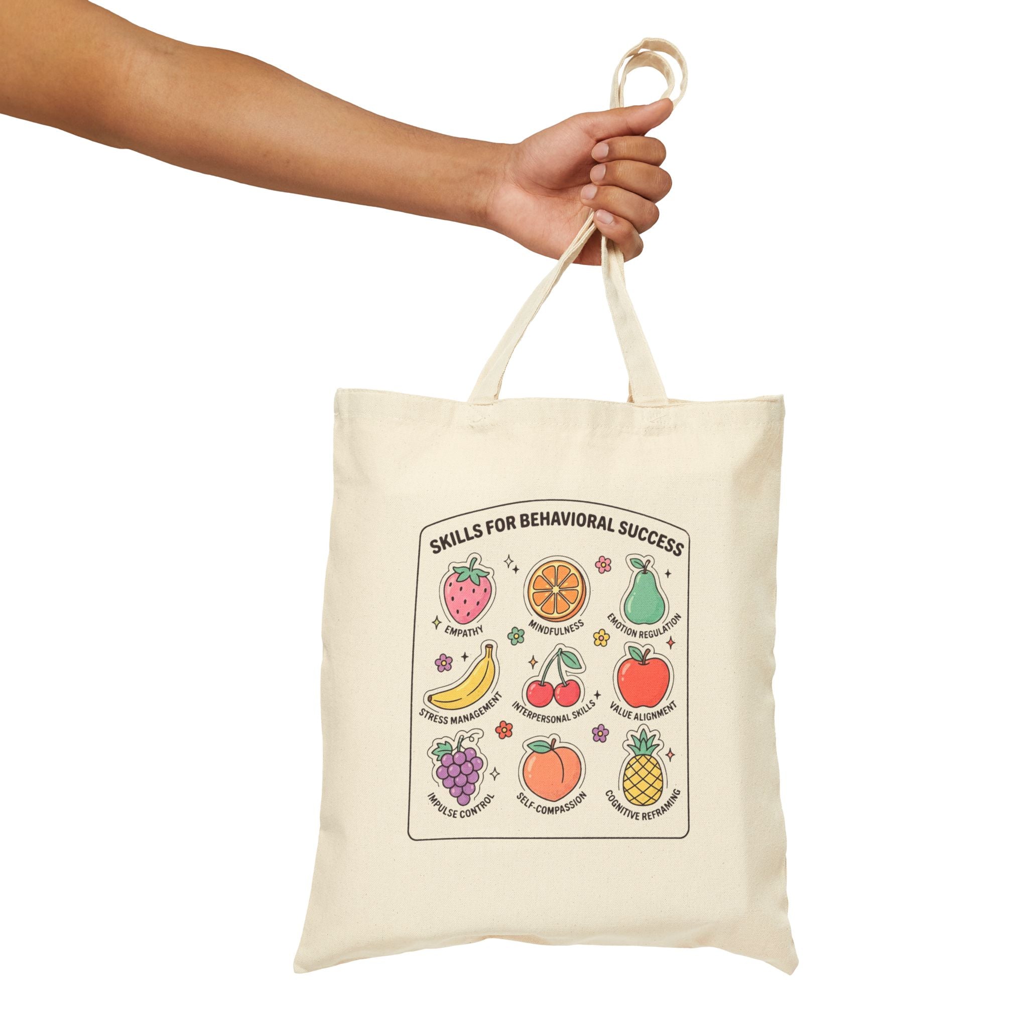 Tote Bag — “Skills for Behavioral Success” Cute Fruit Illustration Canvas Tote