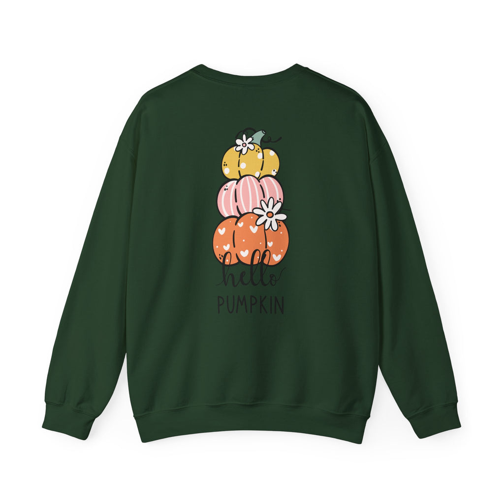 Hello Pumpkin Crewneck Sweatshirt — Cute Stacked Pumpkins Fall Sweater