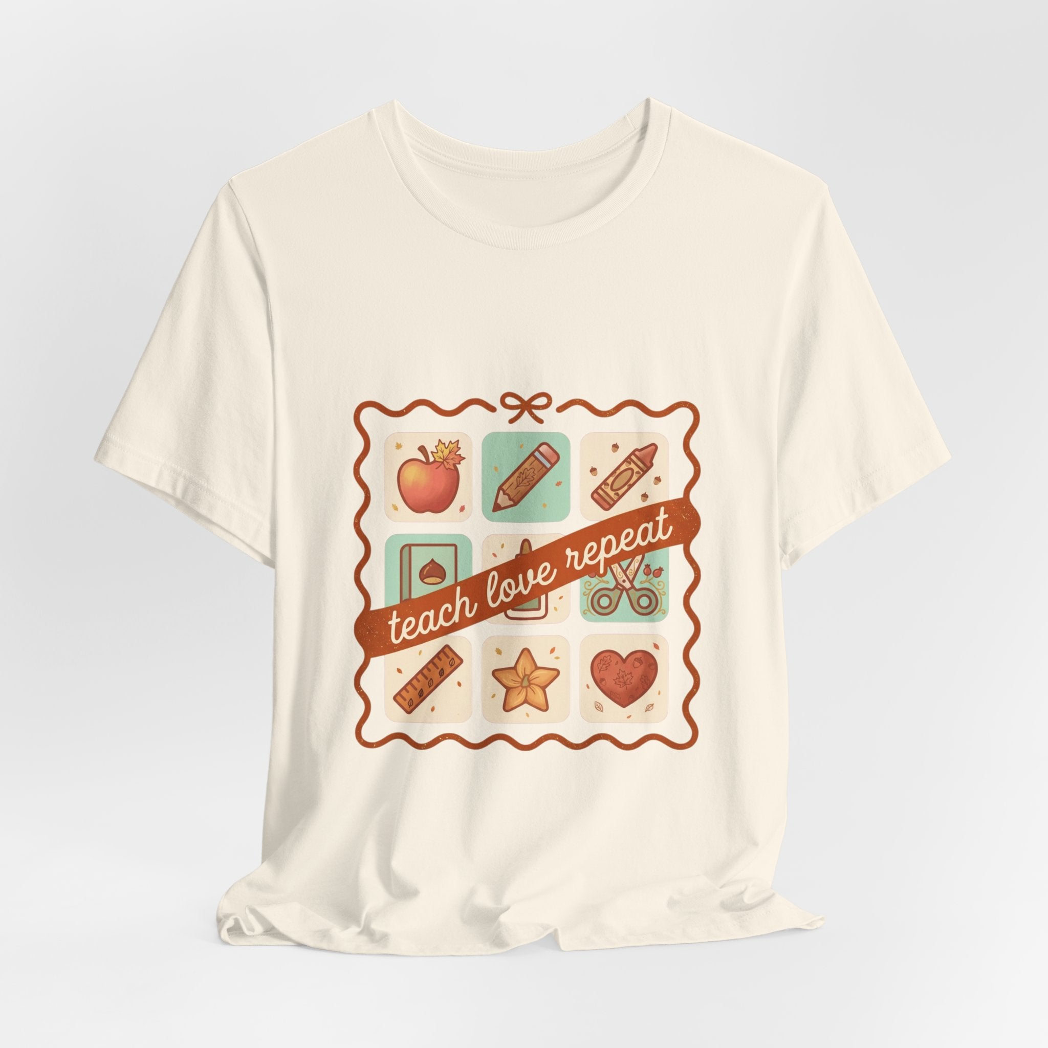 teach love repeat T-Shirt | Back to School teacher tee, classroom icons