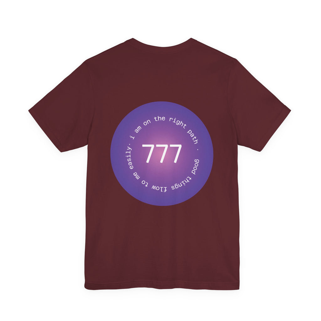 Spiritual 777 Numerology Tee – "Manifest Miracles" Purple Circle Graphic T-Shirt