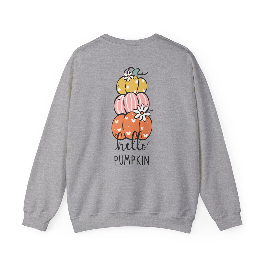 Hello Pumpkin Crewneck Sweatshirt — Cute Stacked Pumpkins Fall Sweater