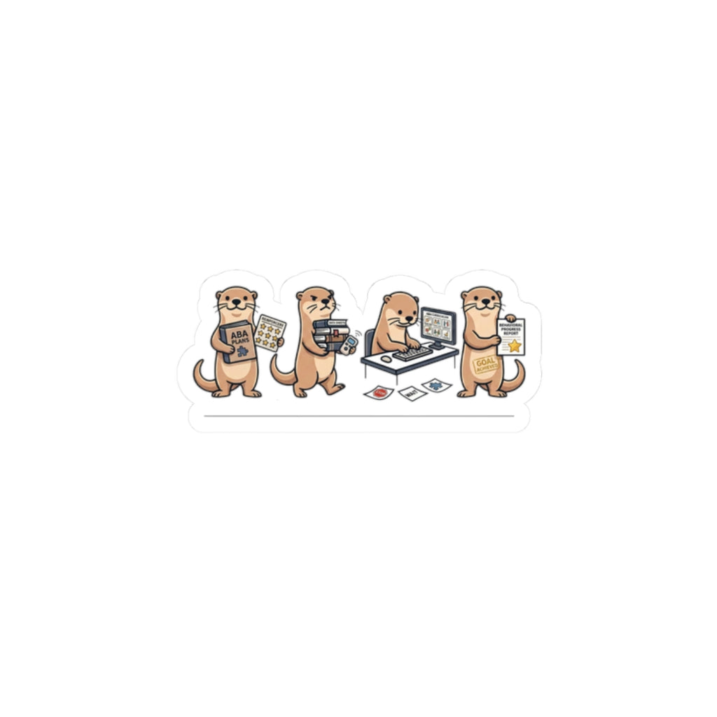 Otter Office ABA Therapy Sticker — Cute Otters Working Laptop Kiss-Cut Sticker