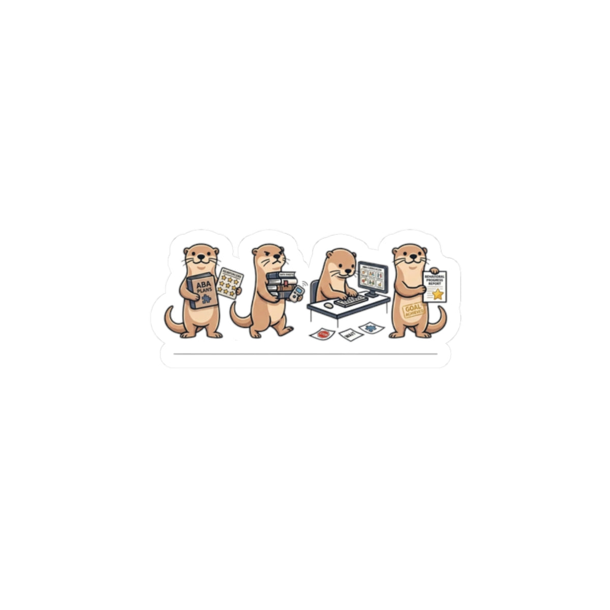 Otter Office ABA Therapy Sticker — Cute Otters Working Laptop Kiss-Cut Sticker