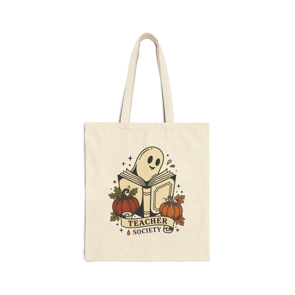 Teacher Ghost Pumpkin Tote | Traditional Tattoo-Inspired, Vintage Flash Floral