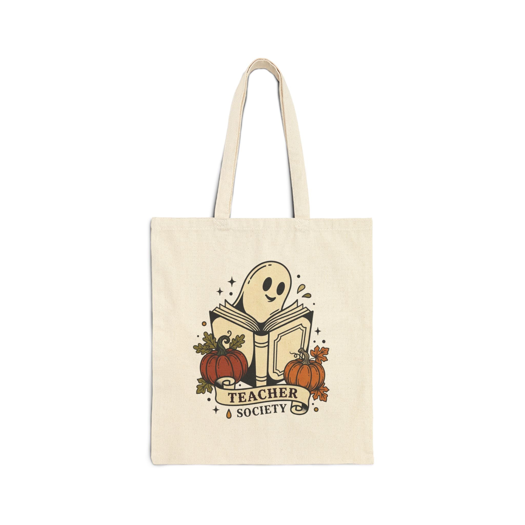 Teacher Ghost Pumpkin Tote | Traditional Tattoo-Inspired, Vintage Flash Floral