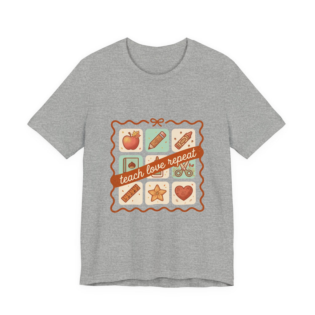 teach love repeat T-Shirt | Back to School teacher tee, classroom icons