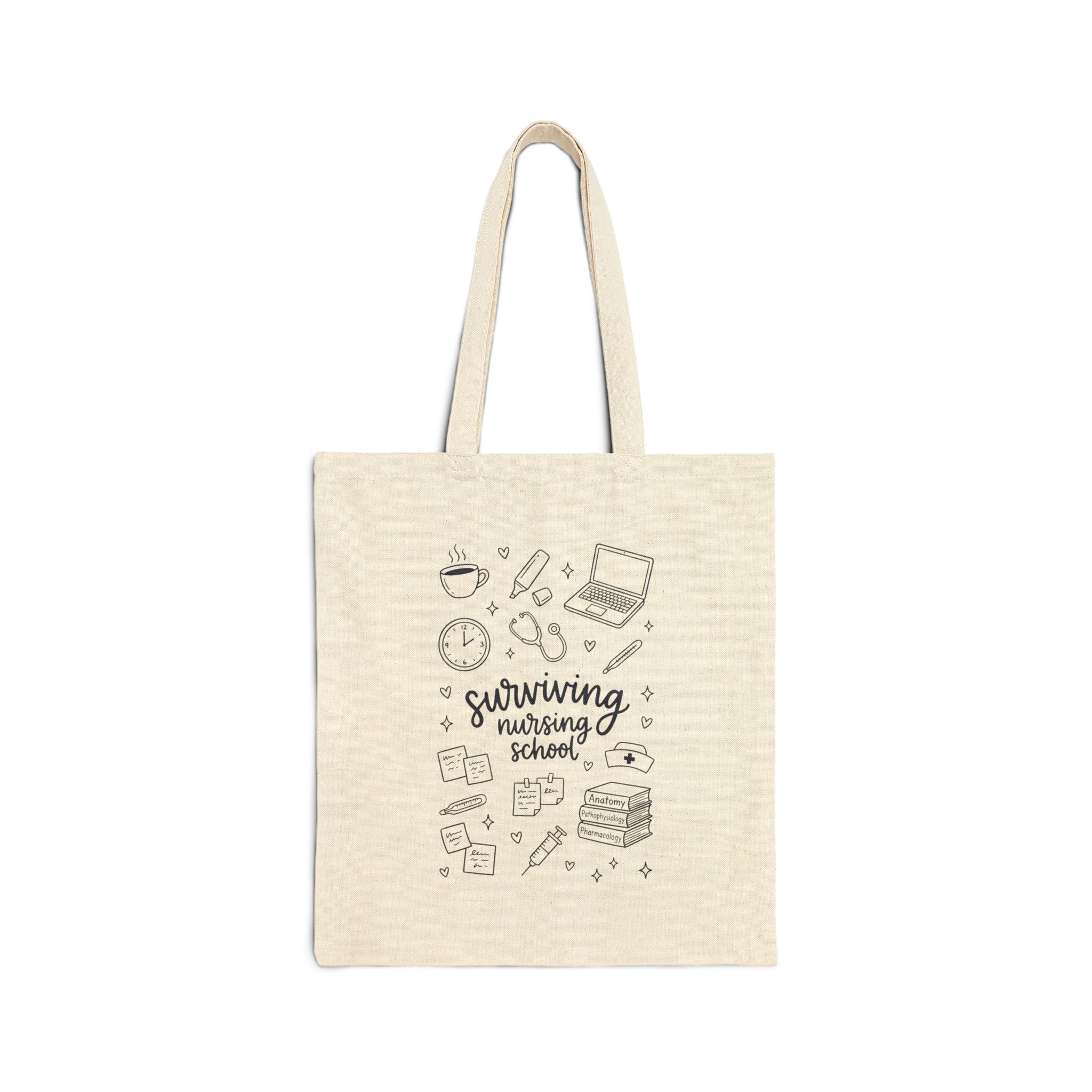 Tote Bag — "Surviving Nursing School" Canvas Student Tote (Study Essentials Design)