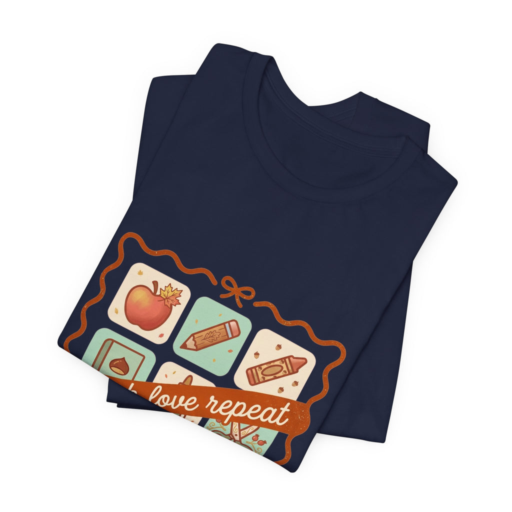 teach love repeat T-Shirt | Back to School teacher tee, classroom icons