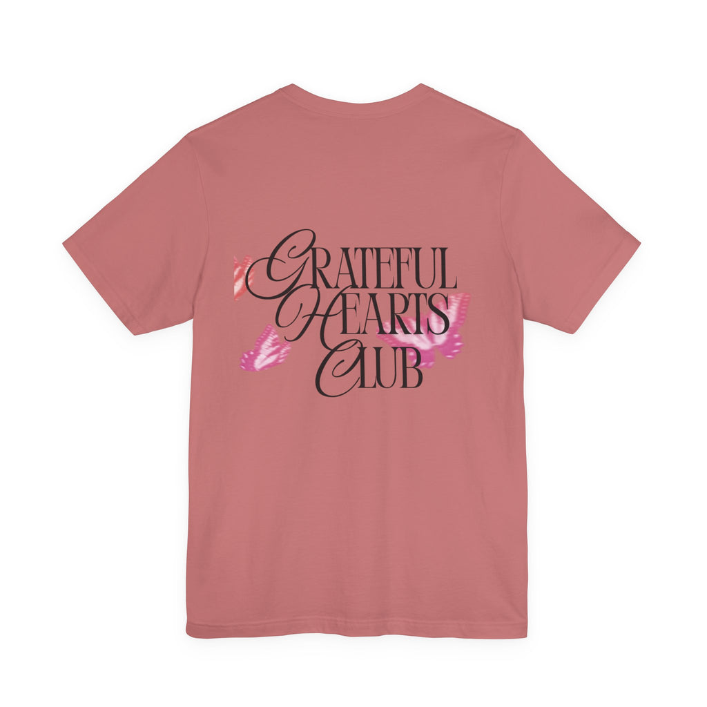 Grateful Hearts Club T‑Shirt – Floral Butterfly Graphic Tee