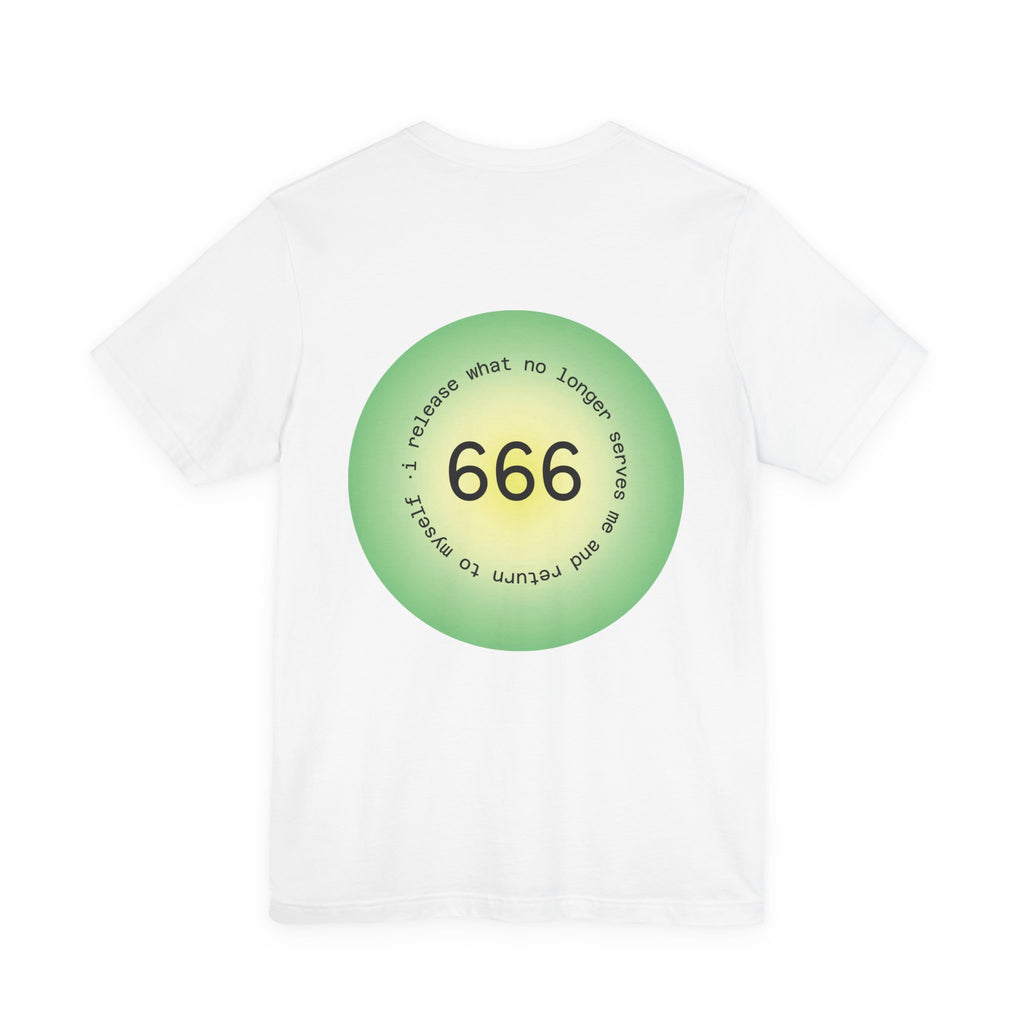 T‑Shirt — Green Circular '666' Graphic Tee with "Release what no longer serves you" Back Design