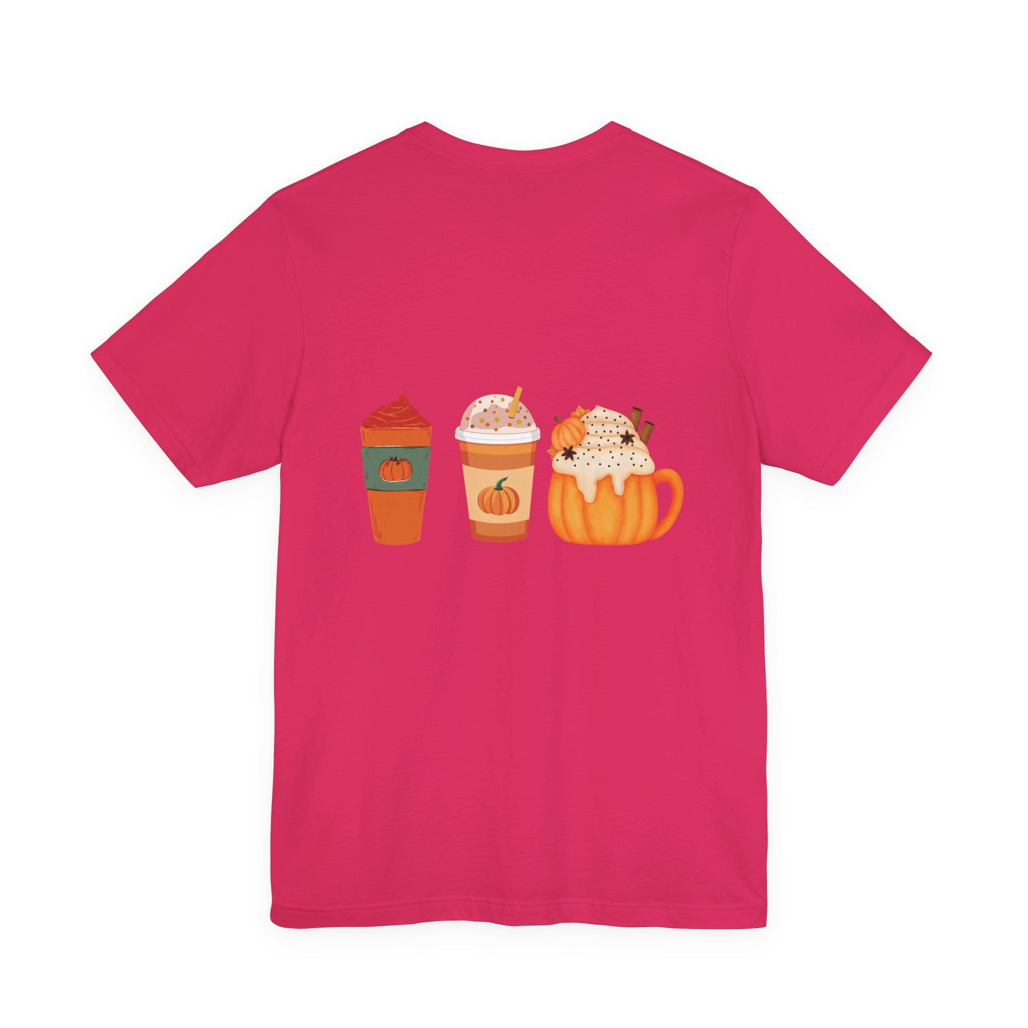 Pumpkin Spice Coffee Tee — Fall Coffee Lovers T-Shirt (Front Pumpkin Badge, Back Pumpkin Lattes)