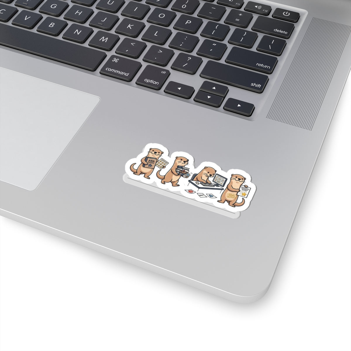 Otter Office ABA Therapy Sticker — Cute Otters Working Laptop Kiss-Cut Sticker