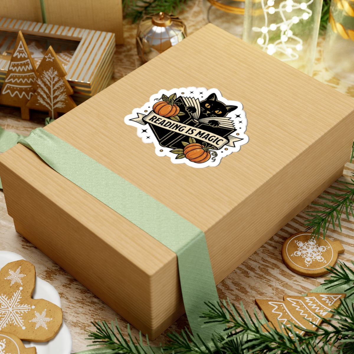 Reading Is Magic Sticker | Traditional Tattoo Cat, Pumpkin, Banner
