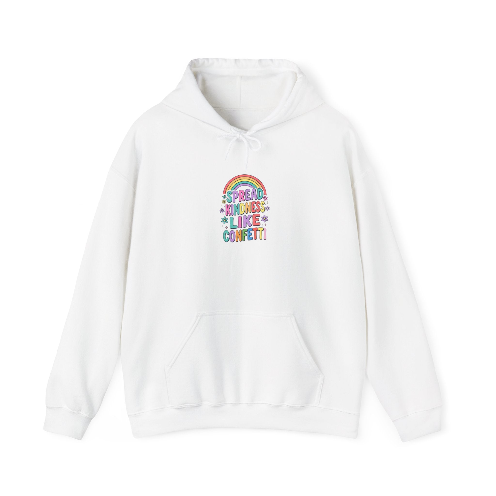 Kinder, Kinder, Like Confetti Hoodie | Christian Rainbow Scripture