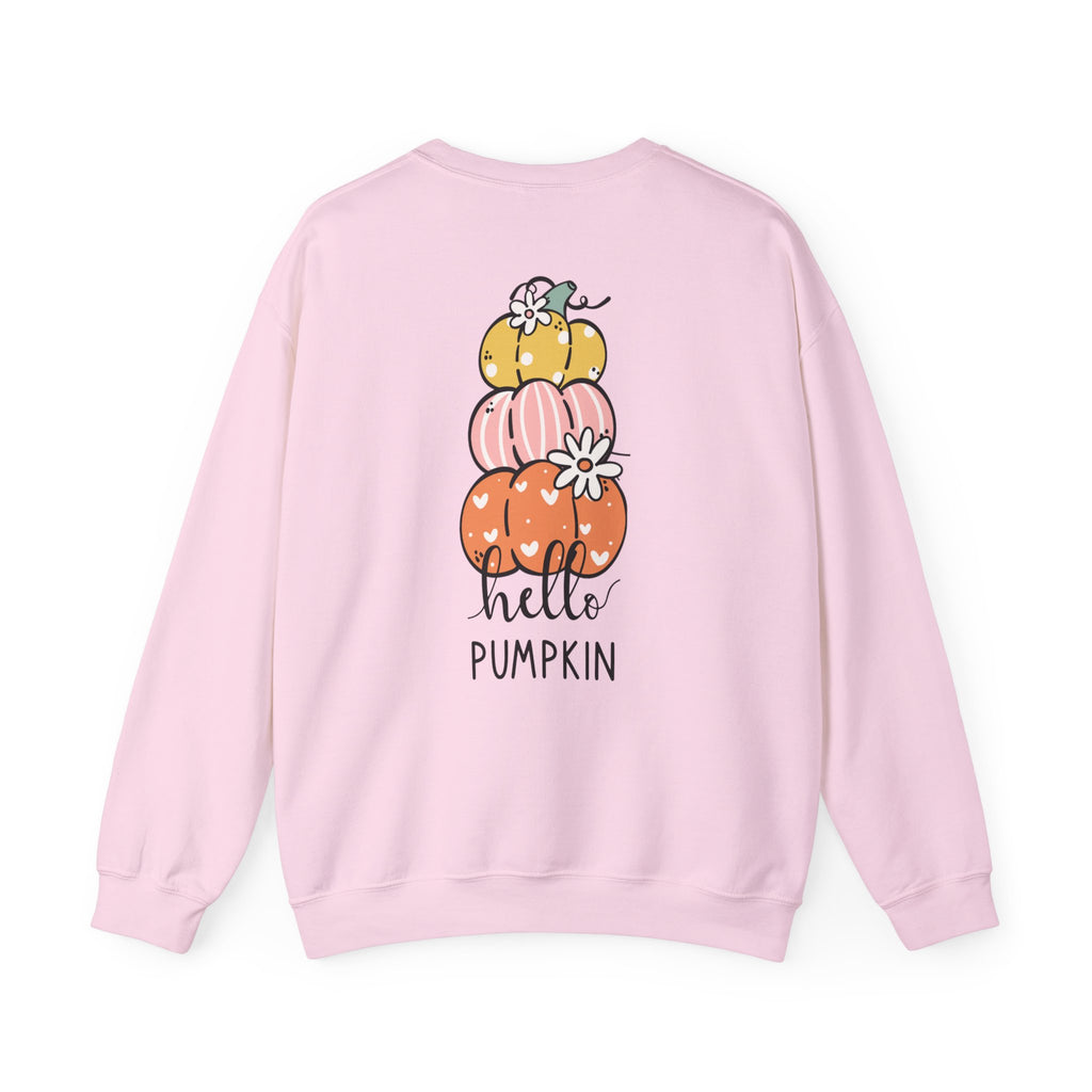 Hello Pumpkin Crewneck Sweatshirt — Cute Stacked Pumpkins Fall Sweater
