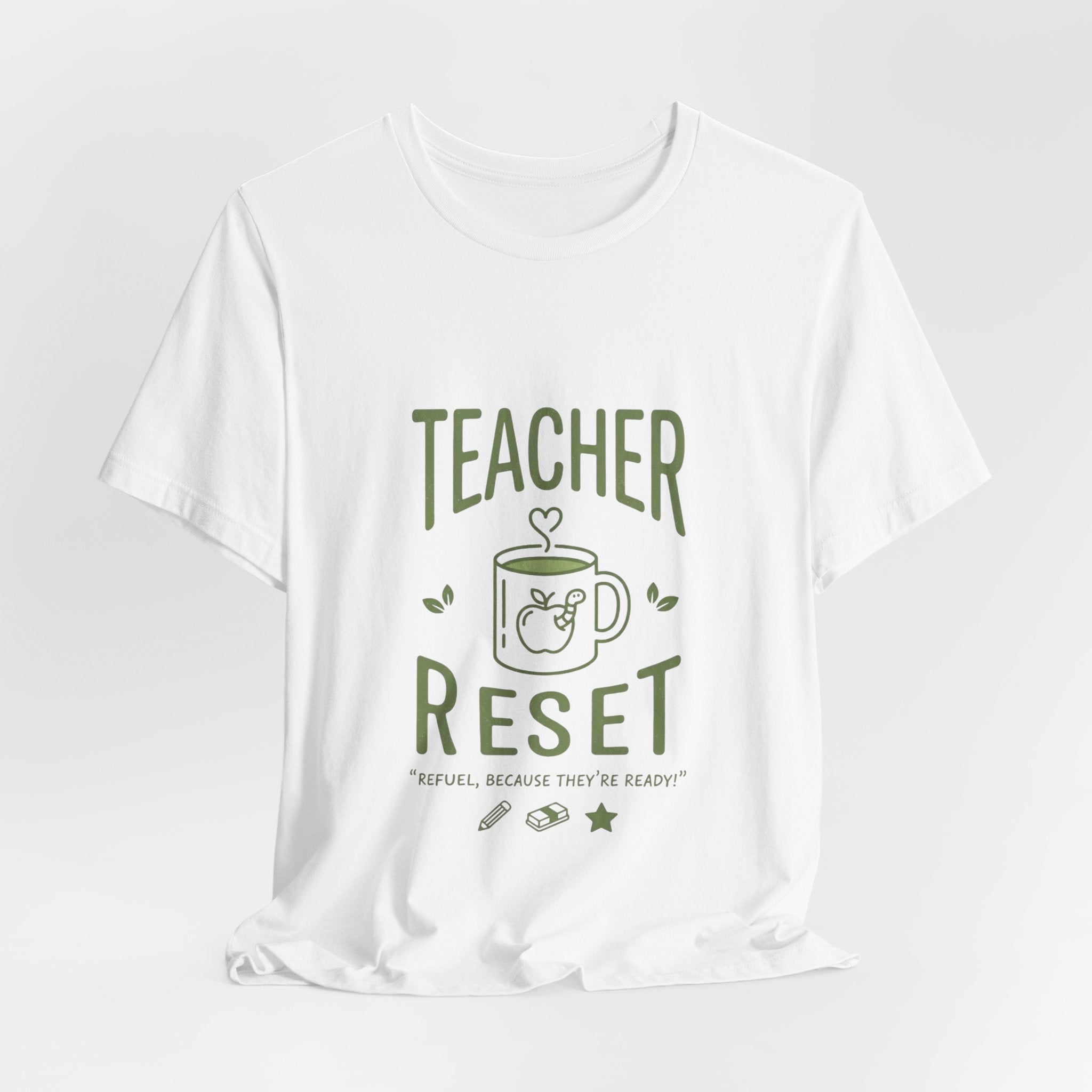Teacher Reset T-Shirt — Funny Teacher Gift Tee with Coffee Mug Design
