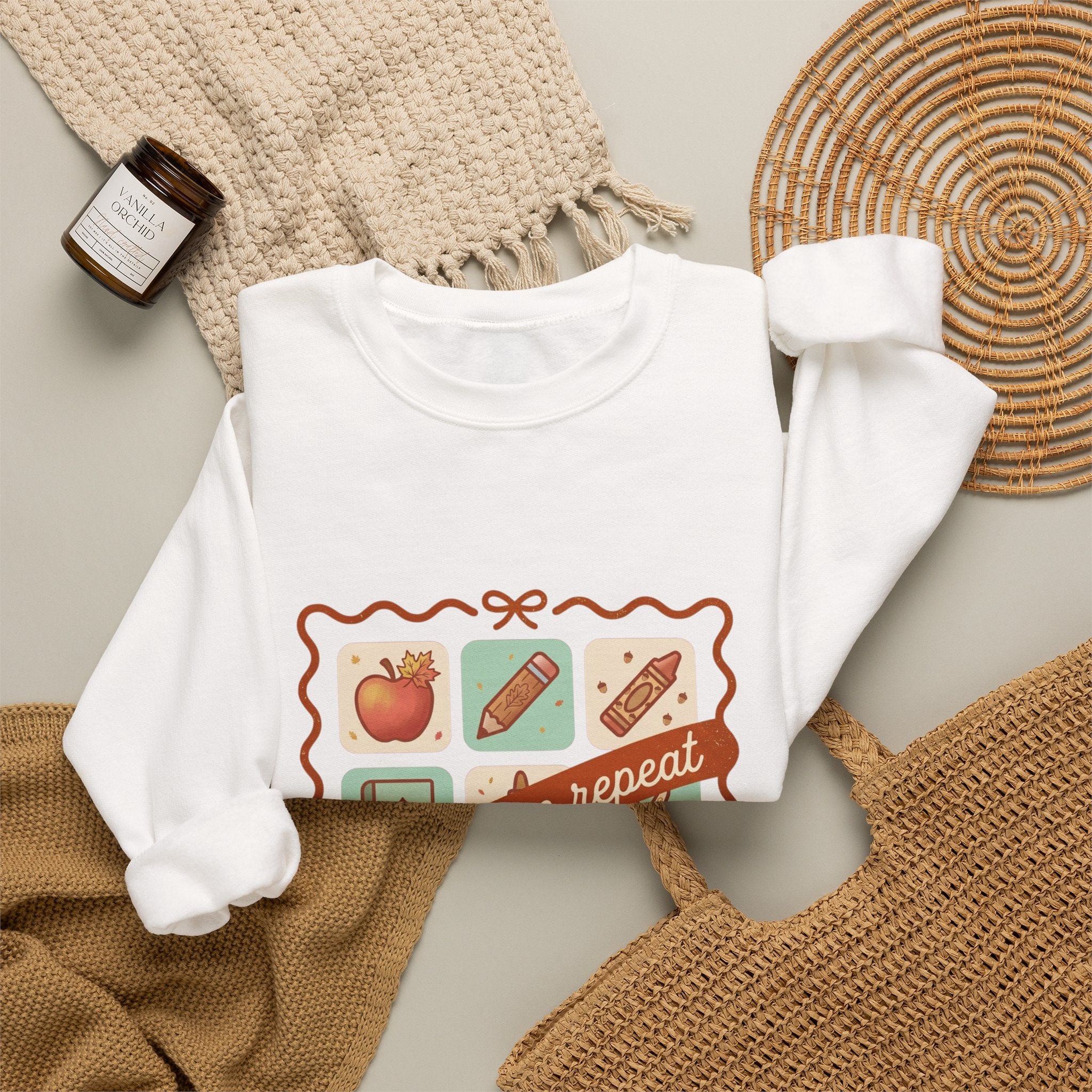 teach, love, repeat Sweatshirt | Back to School Teacher Crewneck