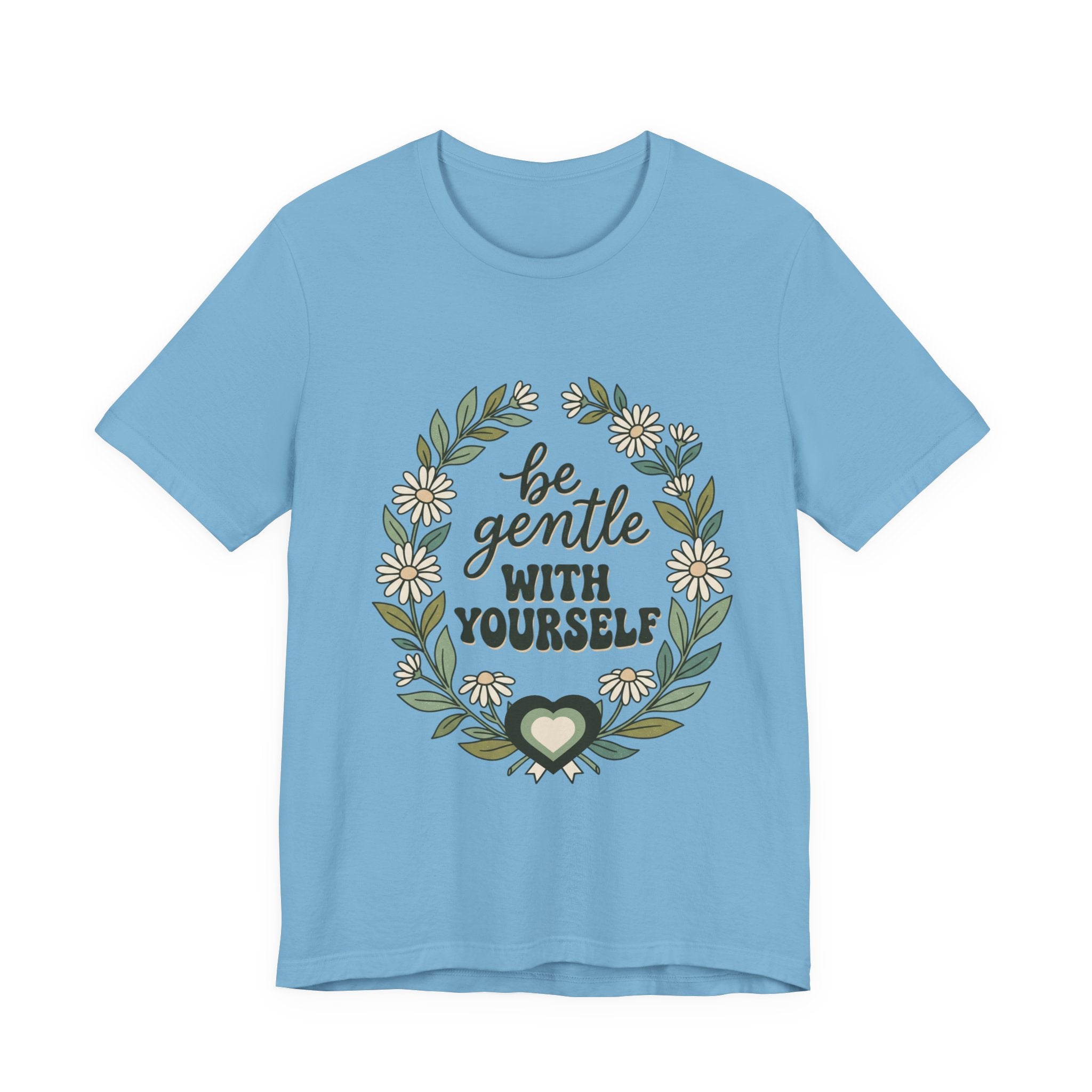 Be Gentle With Yourself Tee | Mental Health Awareness, Green Ribbon Floral Wreath